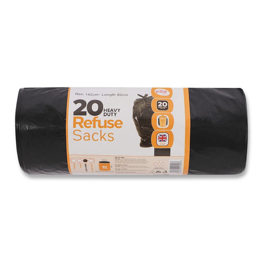20 Heavy Duty Black Bin Bags